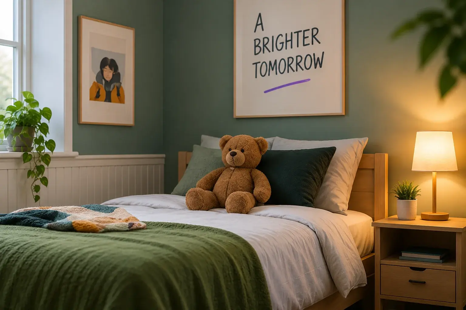 A calm and thoughtfully prepared bedroom in a children's residential home
